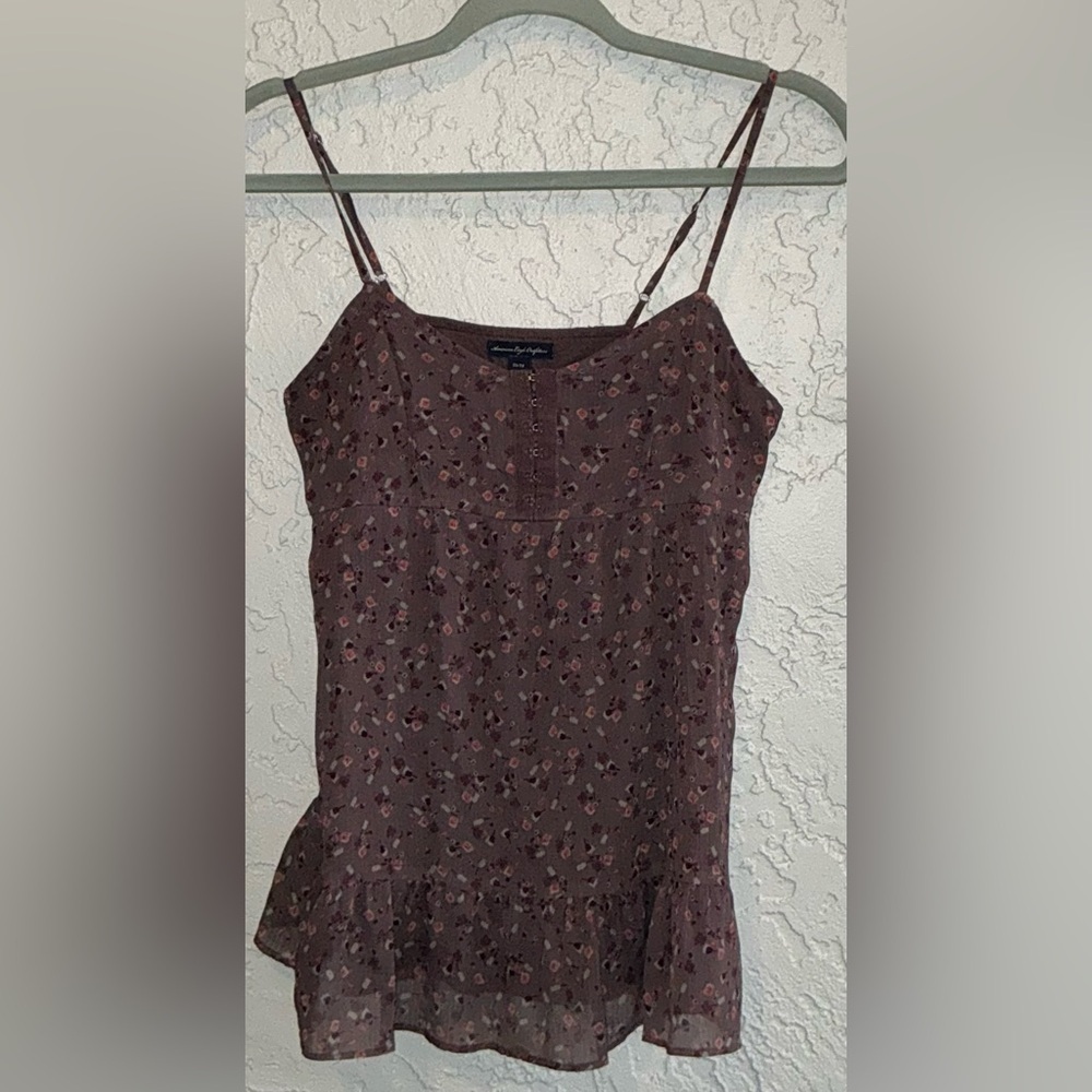 American Eagle Outfitters Brown Floral Babydoll Top